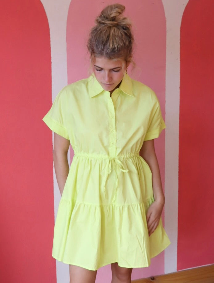 Jane Collar Dress | Pale Neon Lime