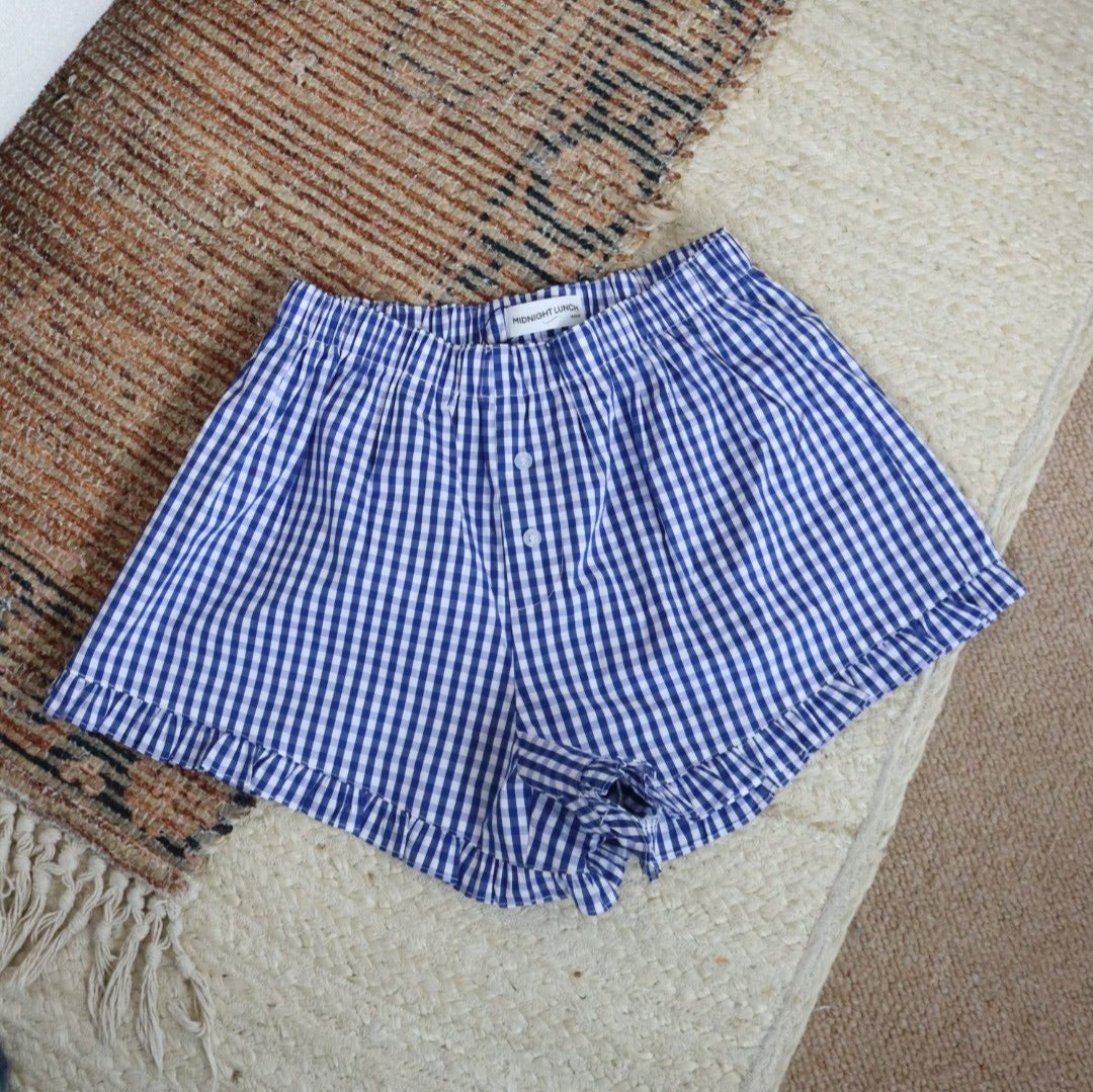 Halle Ruffle Gingham Boxer Short | Blue