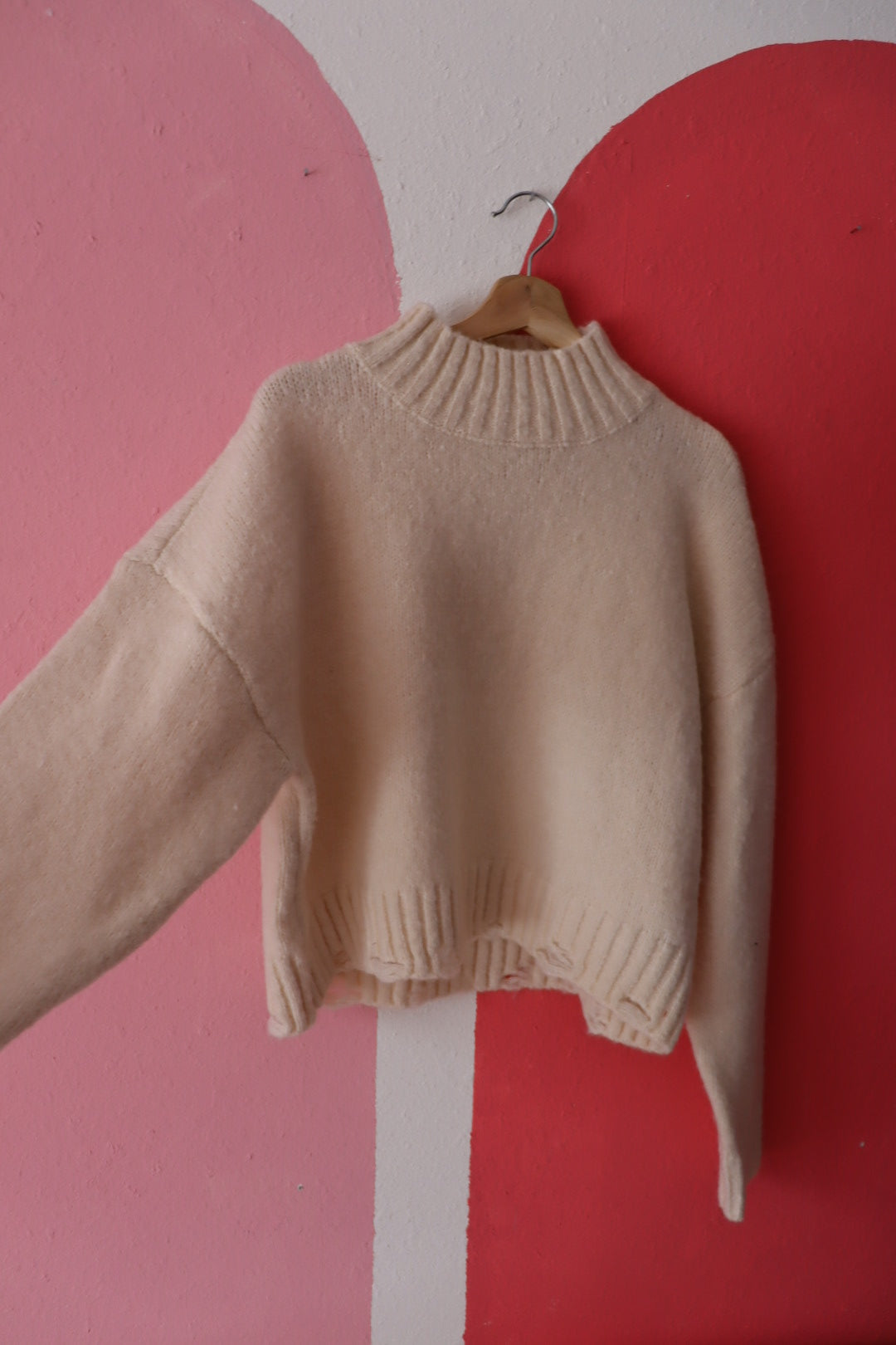 Mock Neck Sweater Distress Sweater | Ivory