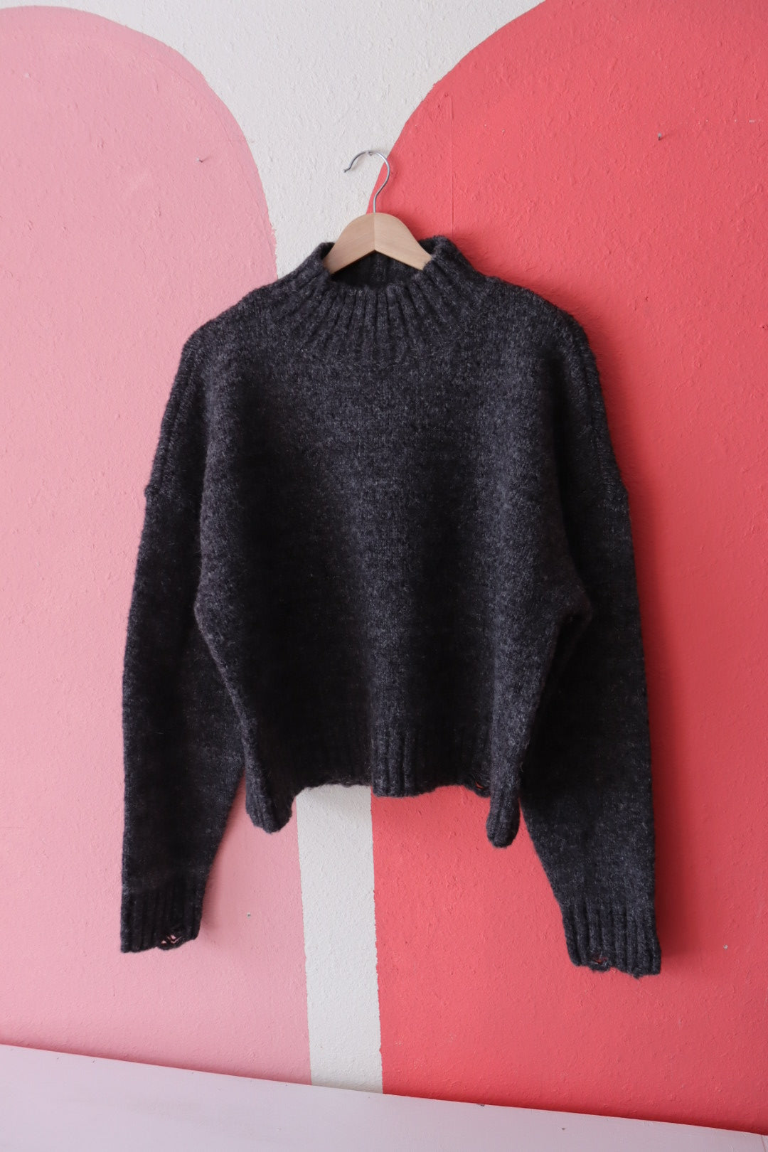 Mock Neck Sweater Distress Sweater | Dark Grey