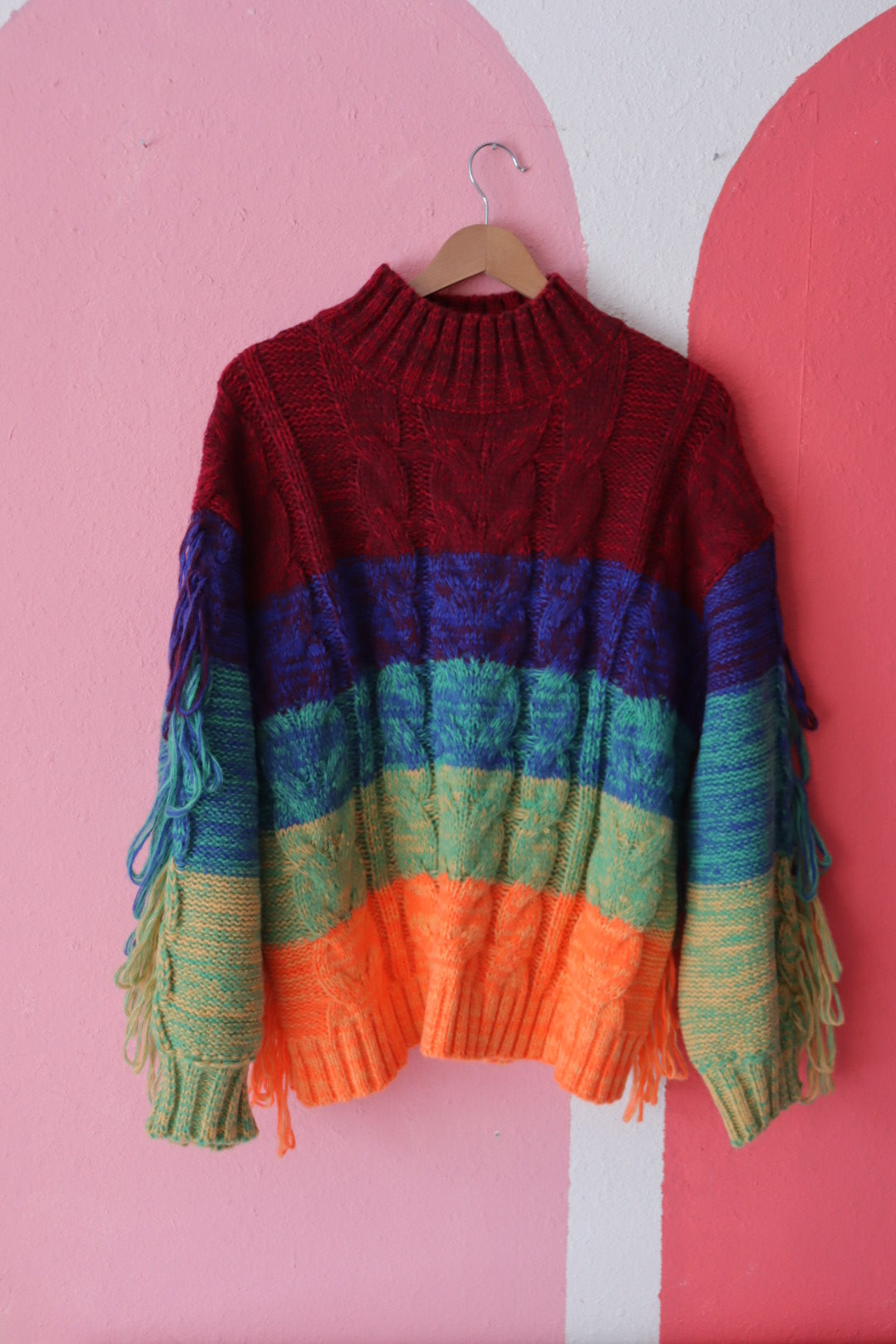 Color block cable knit sweater best sale