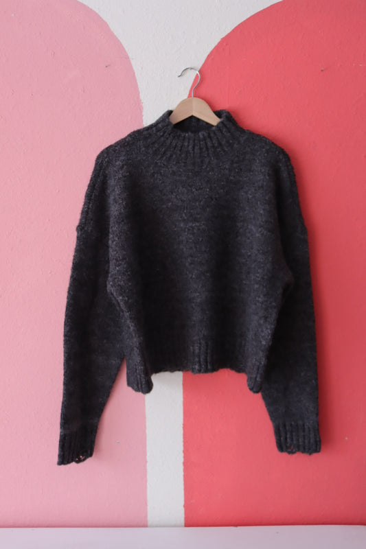 Mock Neck Sweater Distress Sweater | Dark Grey