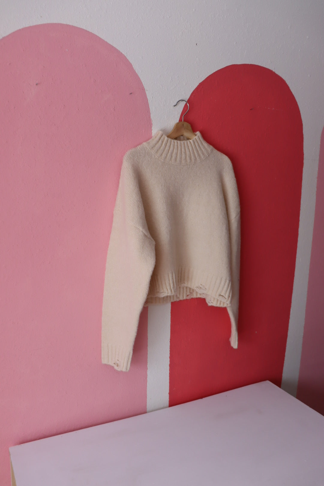 Mock Neck Sweater Distress Sweater | Ivory
