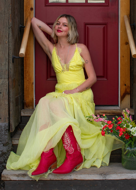 Natalia Neon Vintage Lace Slip Dress