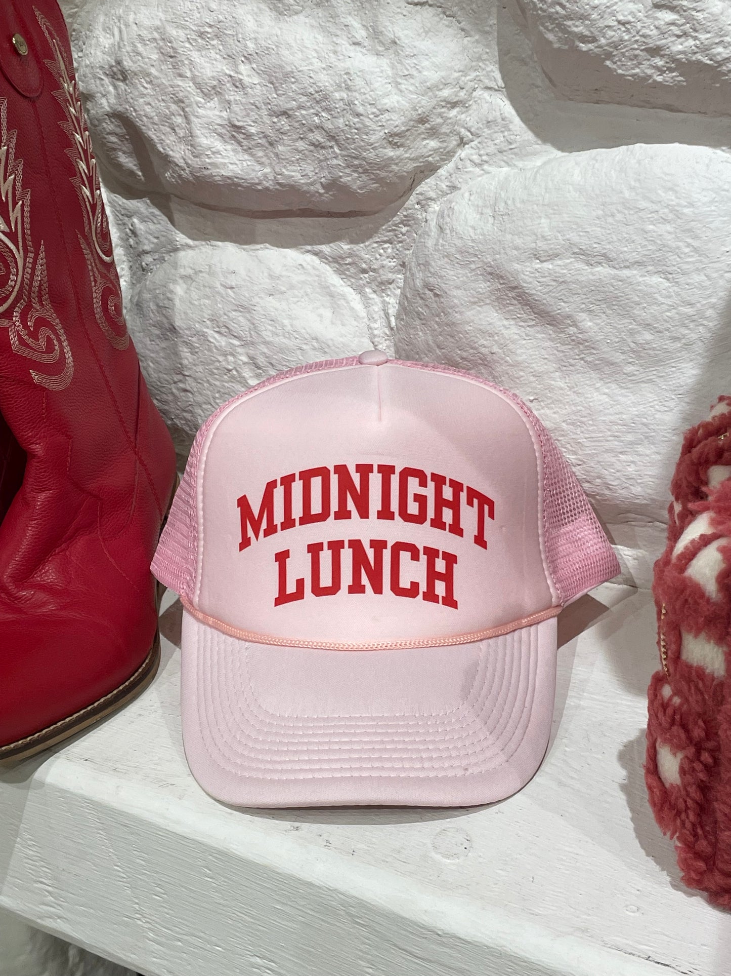 Varsity Trucker Hat | Pink + Red