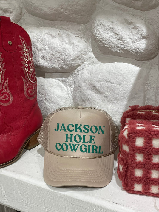 Jackson Hole Cowgirl Trucker Hat | Khaki + Green