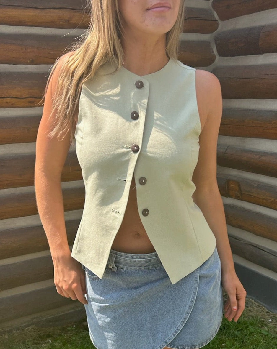 Rachel Waistcoat Tank | Pale Sage