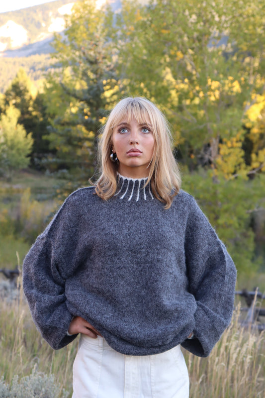 Abigail Mock Neck Sweater | Charcoal