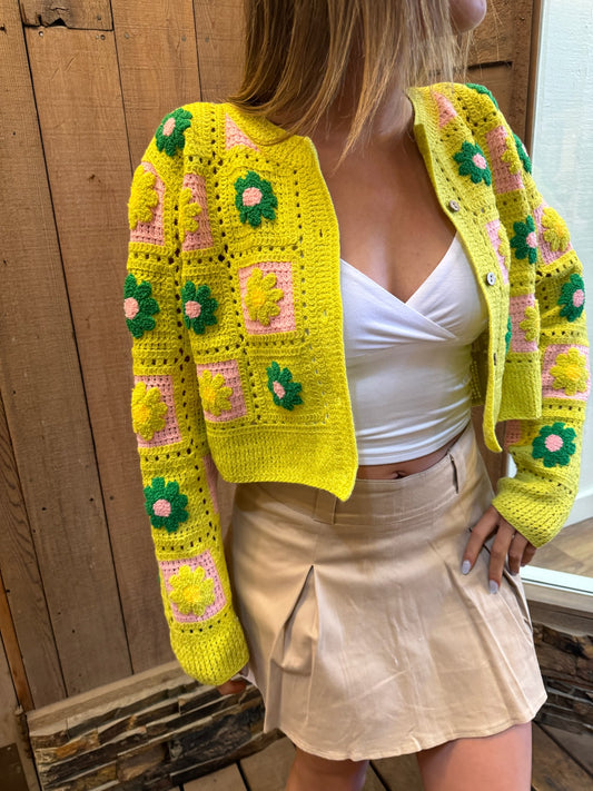 Lime Crochet Floral Cardi Sweater
