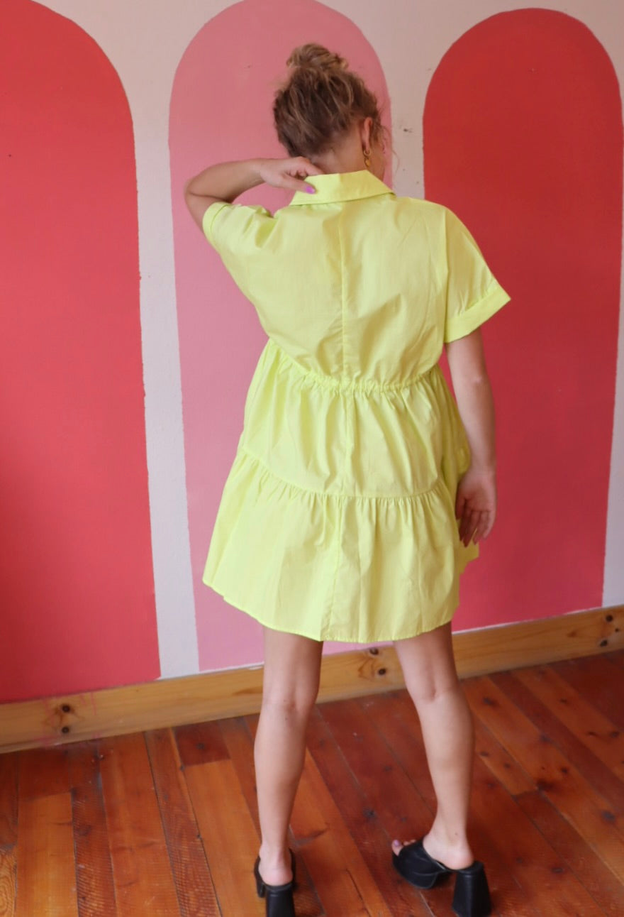 Jane Collar Dress | Pale Neon Lime