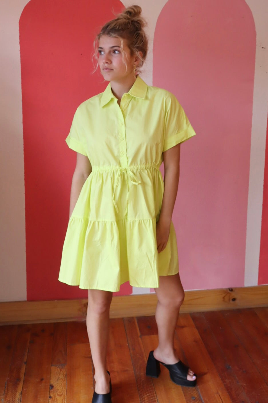 Jane Collar Dress | Pale Neon Lime
