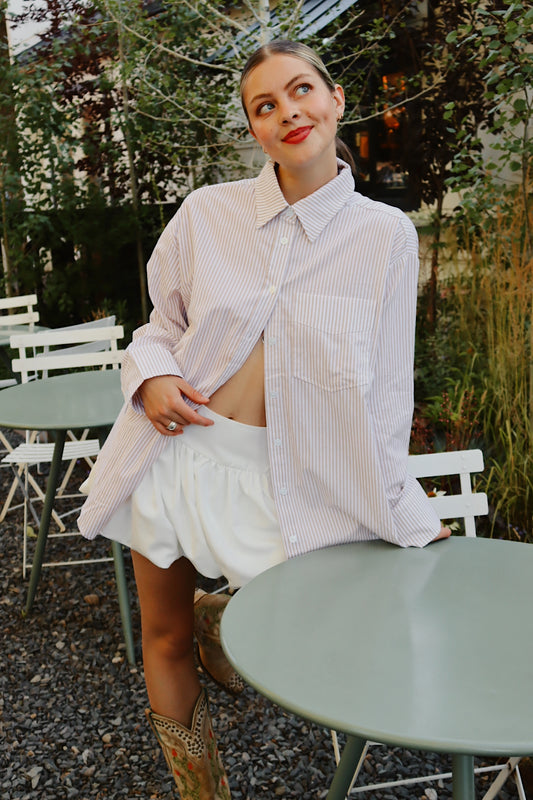 Matilda Stripe Button Down | Beige