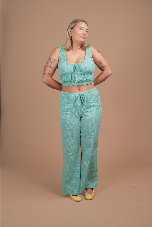 Lysa Gingham Drawstring Pant | Green
