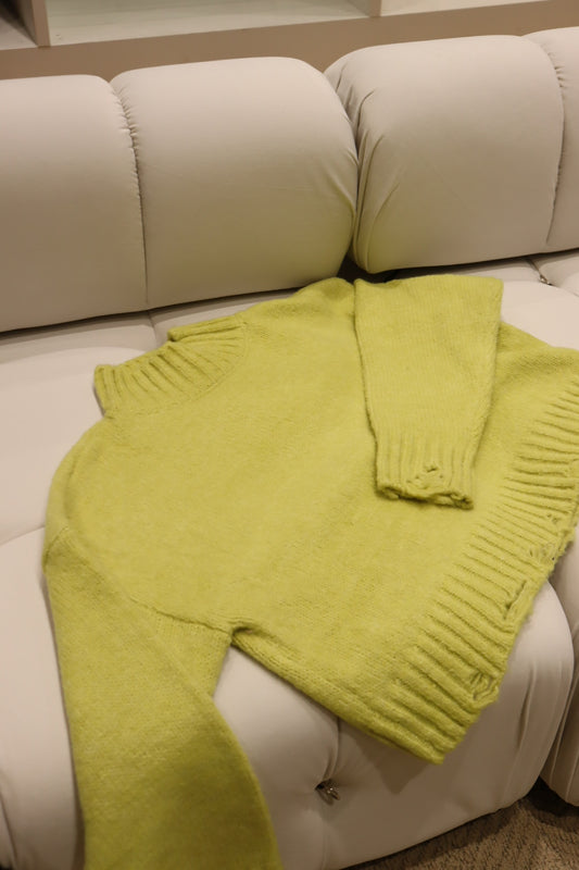 Mock Neck Sweater Distress Sweater | Neon Citrus