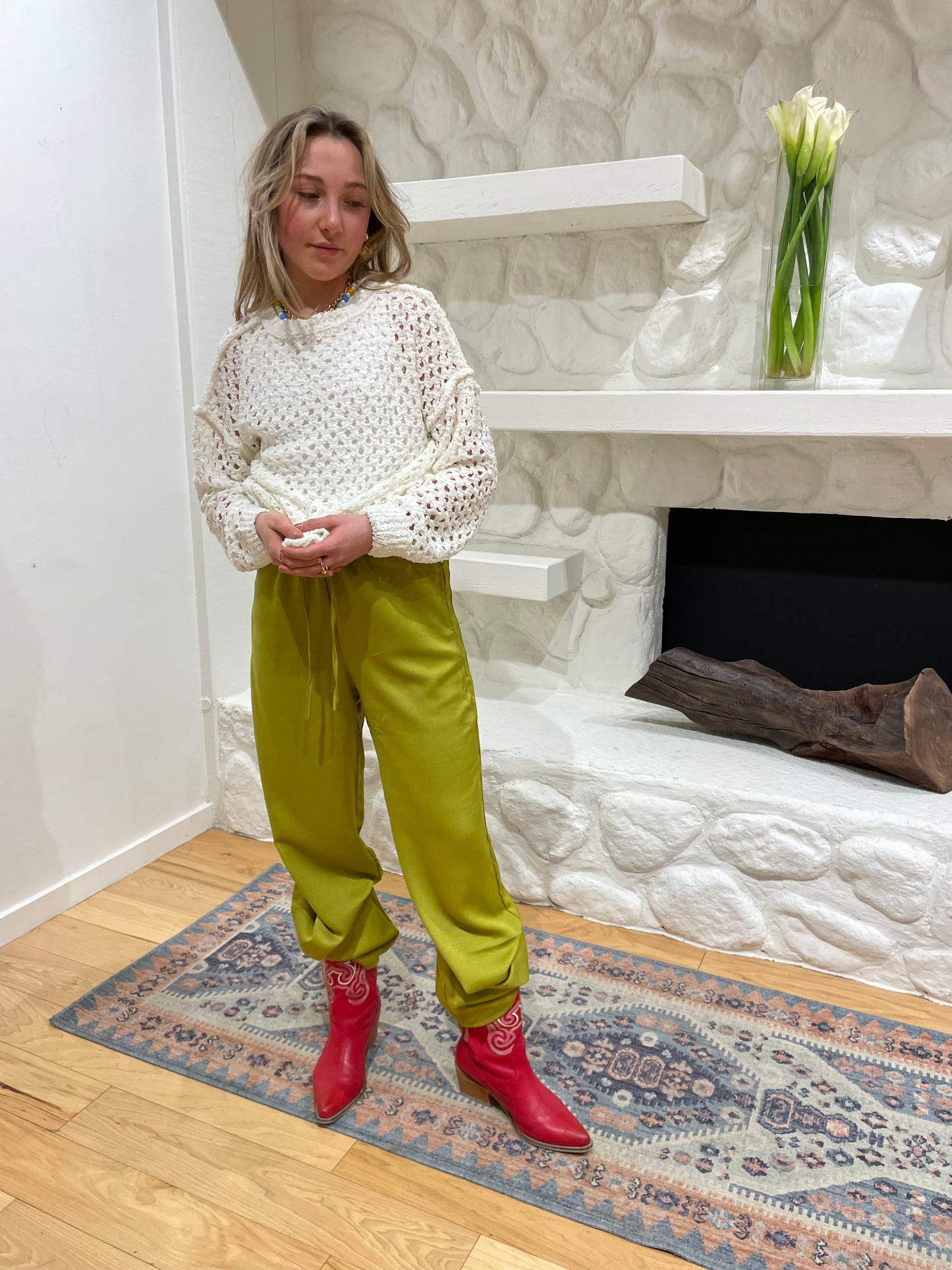 Rita Silky Pant | Chartreuse