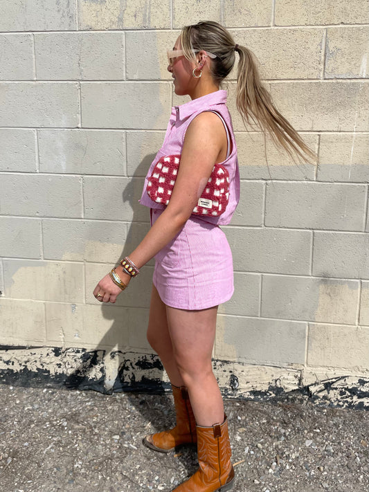 Candy Pink Pin Stripe Mini Skirt