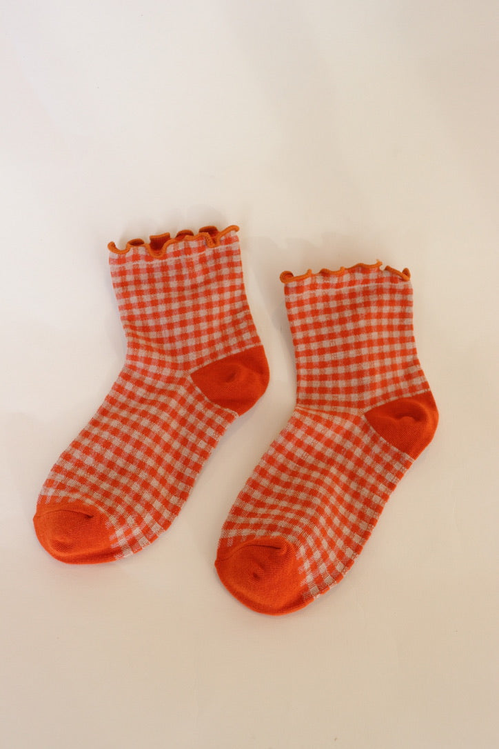 Gingham Curly Socks in Orange